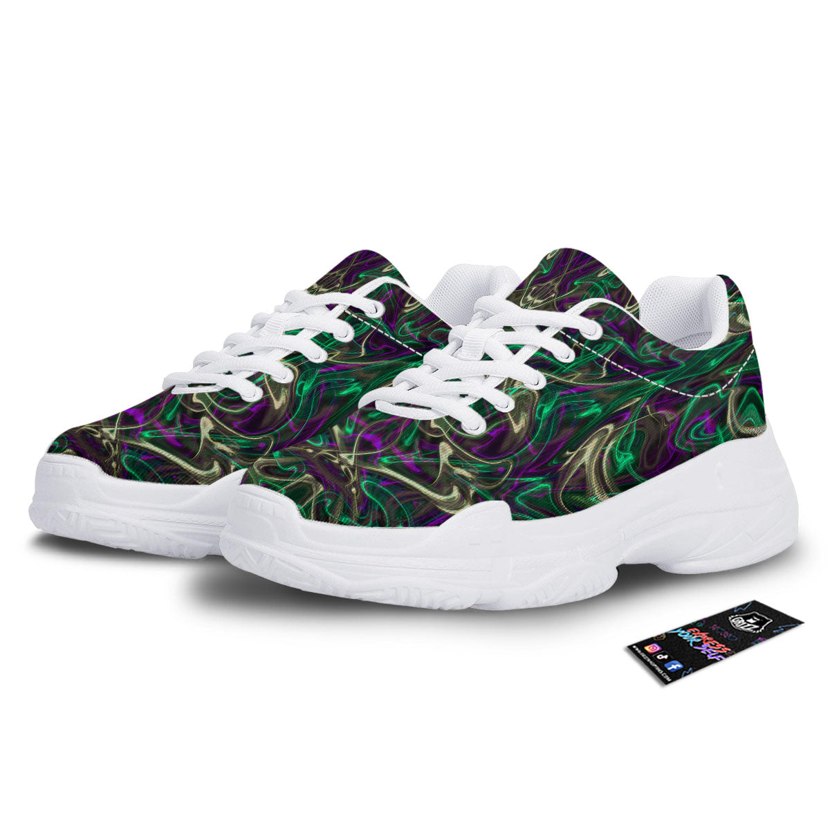Trippy Smoke Psychedelic Print White Chunky Shoes-grizzshop