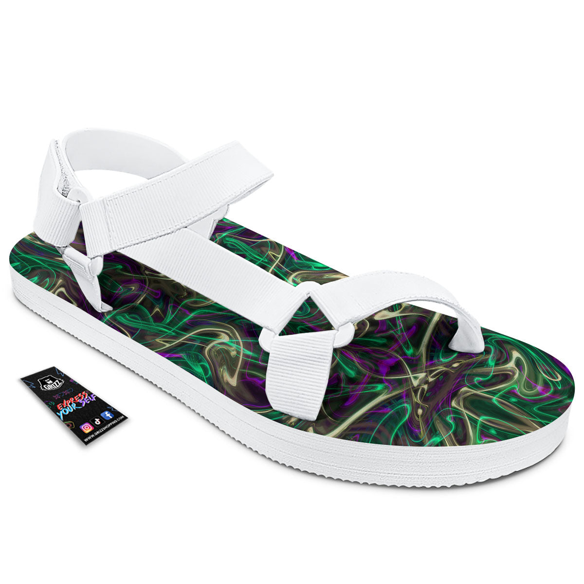 Trippy Smoke Psychedelic Print White Open Toe Sandals-grizzshop