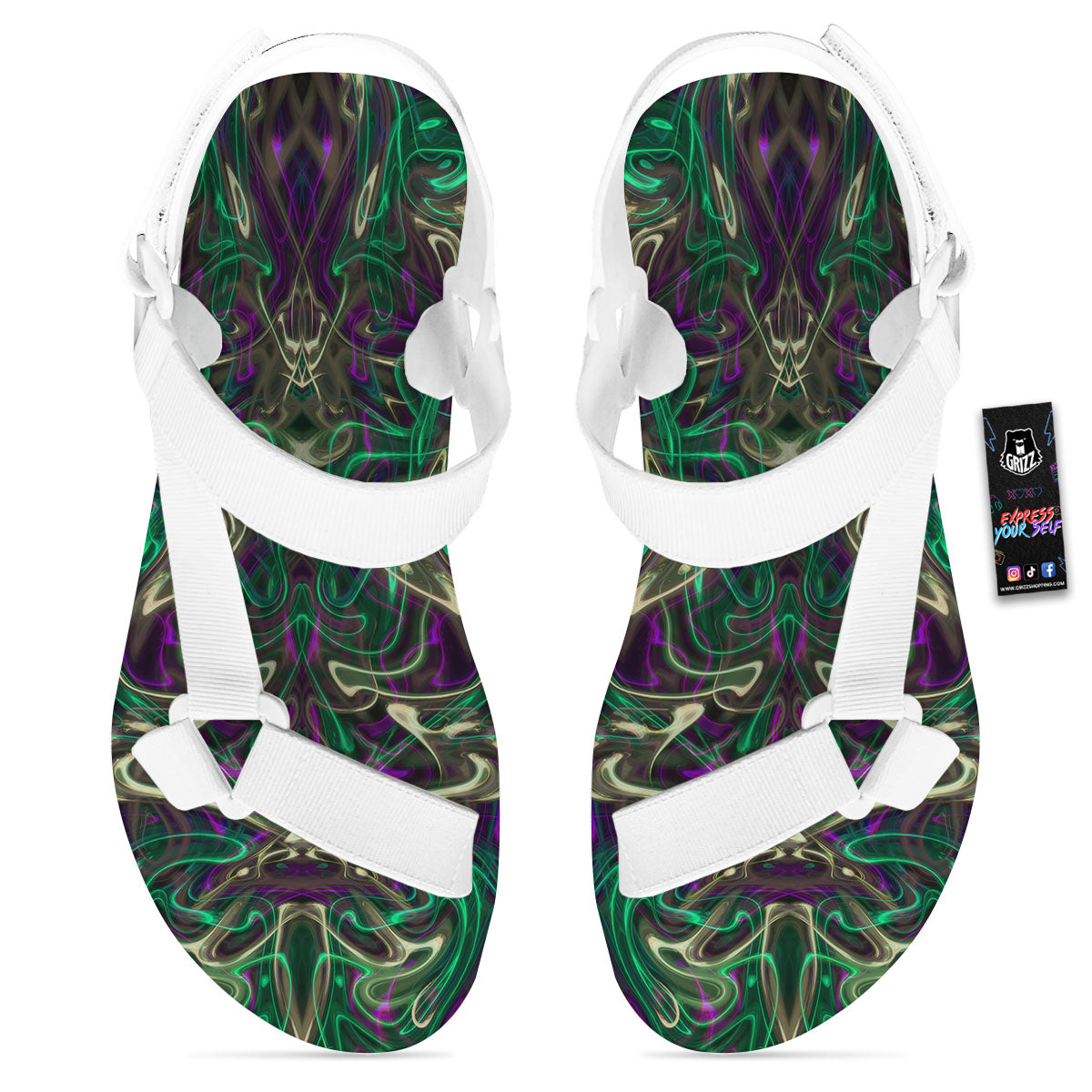 Trippy Smoke Psychedelic Print White Open Toe Sandals-grizzshop