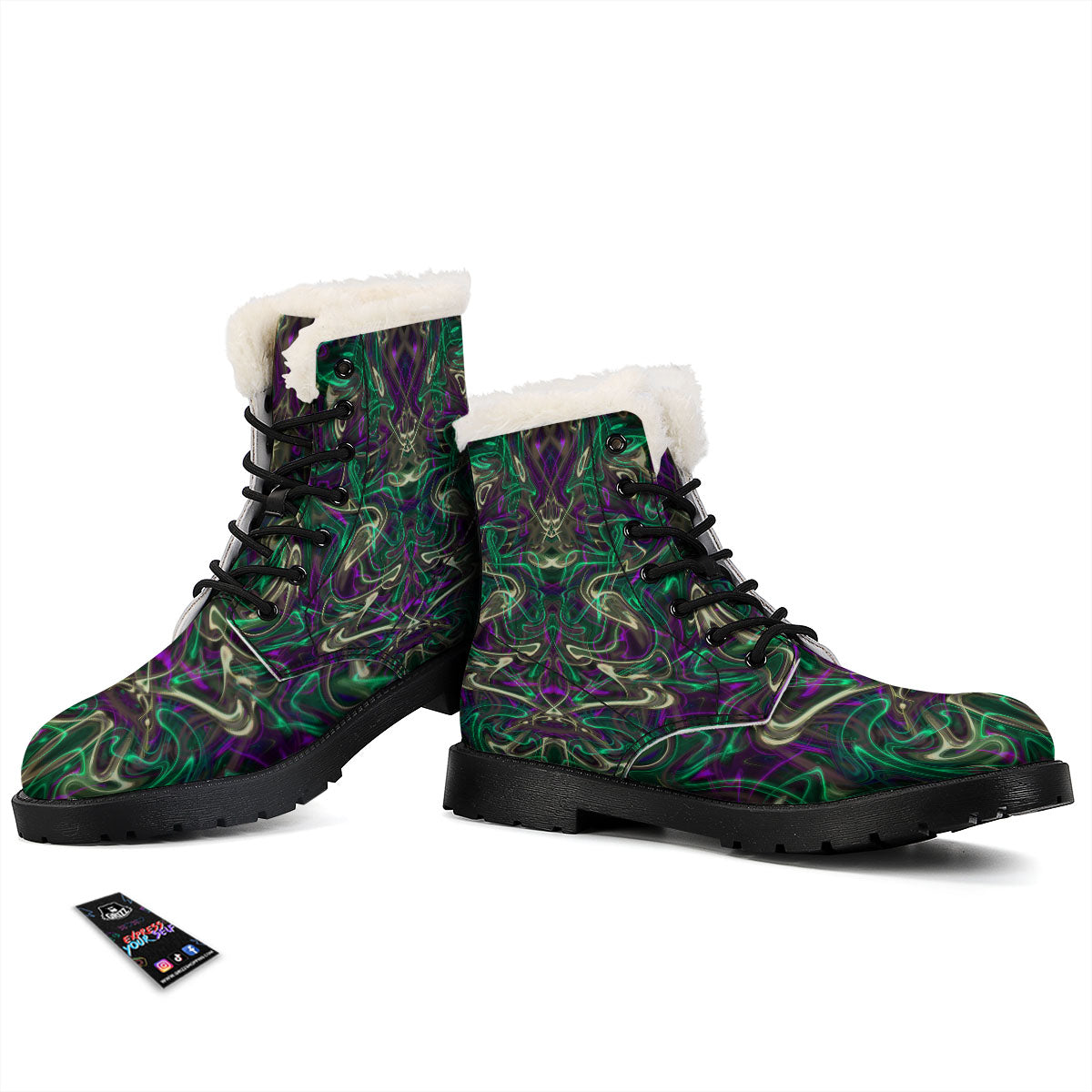 Trippy Smoke Psychedelic Print Winter Boots-grizzshop