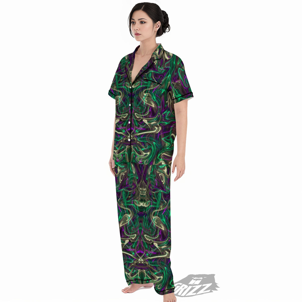 Trippy Smoke Psychedelic Print Women's Pajamas Set-grizzshop