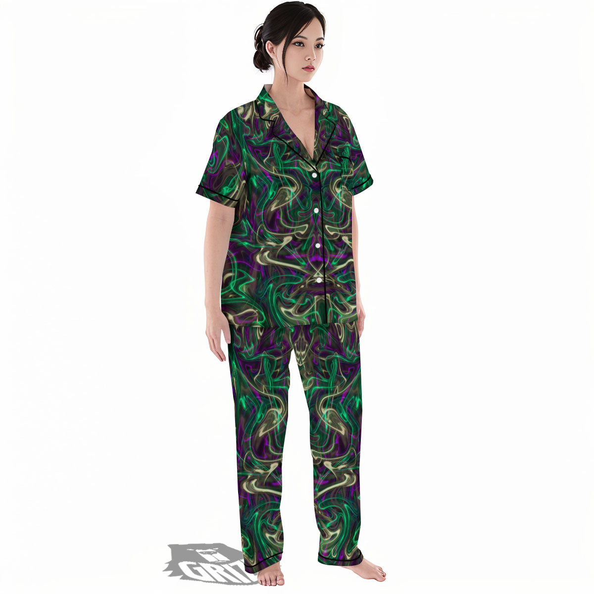 Trippy Smoke Psychedelic Print Women's Pajamas Set-grizzshop