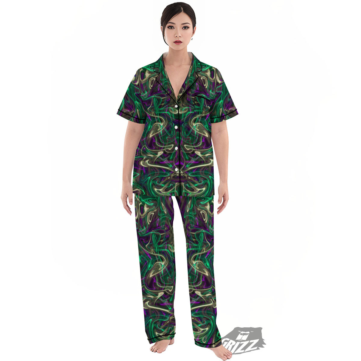 Trippy Smoke Psychedelic Print Women's Pajamas Set-grizzshop