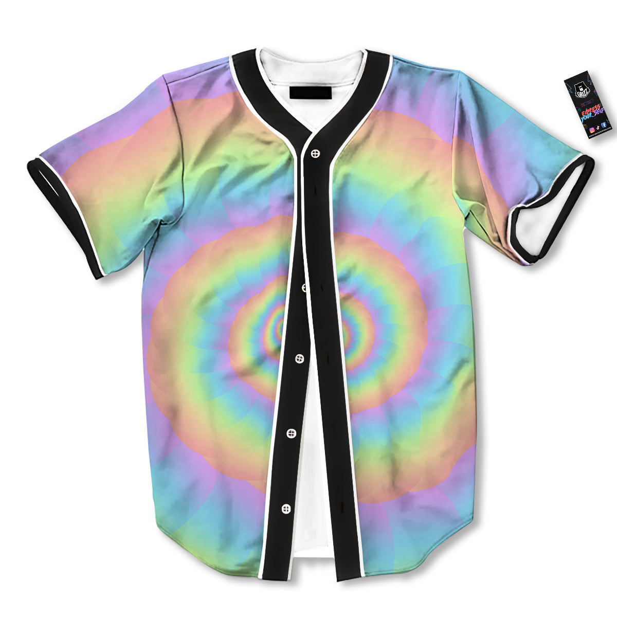Trippy Spiral Colorful Print Baseball Jersey-grizzshop