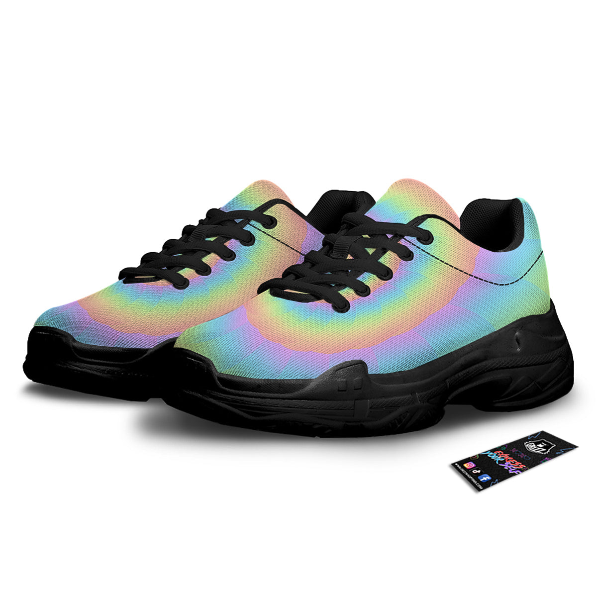 Trippy Spiral Colorful Print Black Chunky Shoes-grizzshop