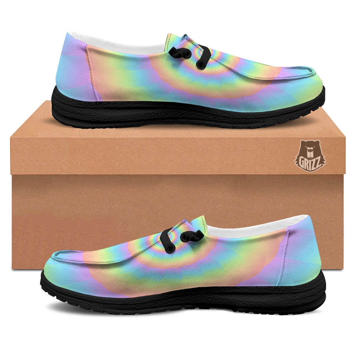 Trippy Spiral Colorful Print Black Loafers-grizzshop