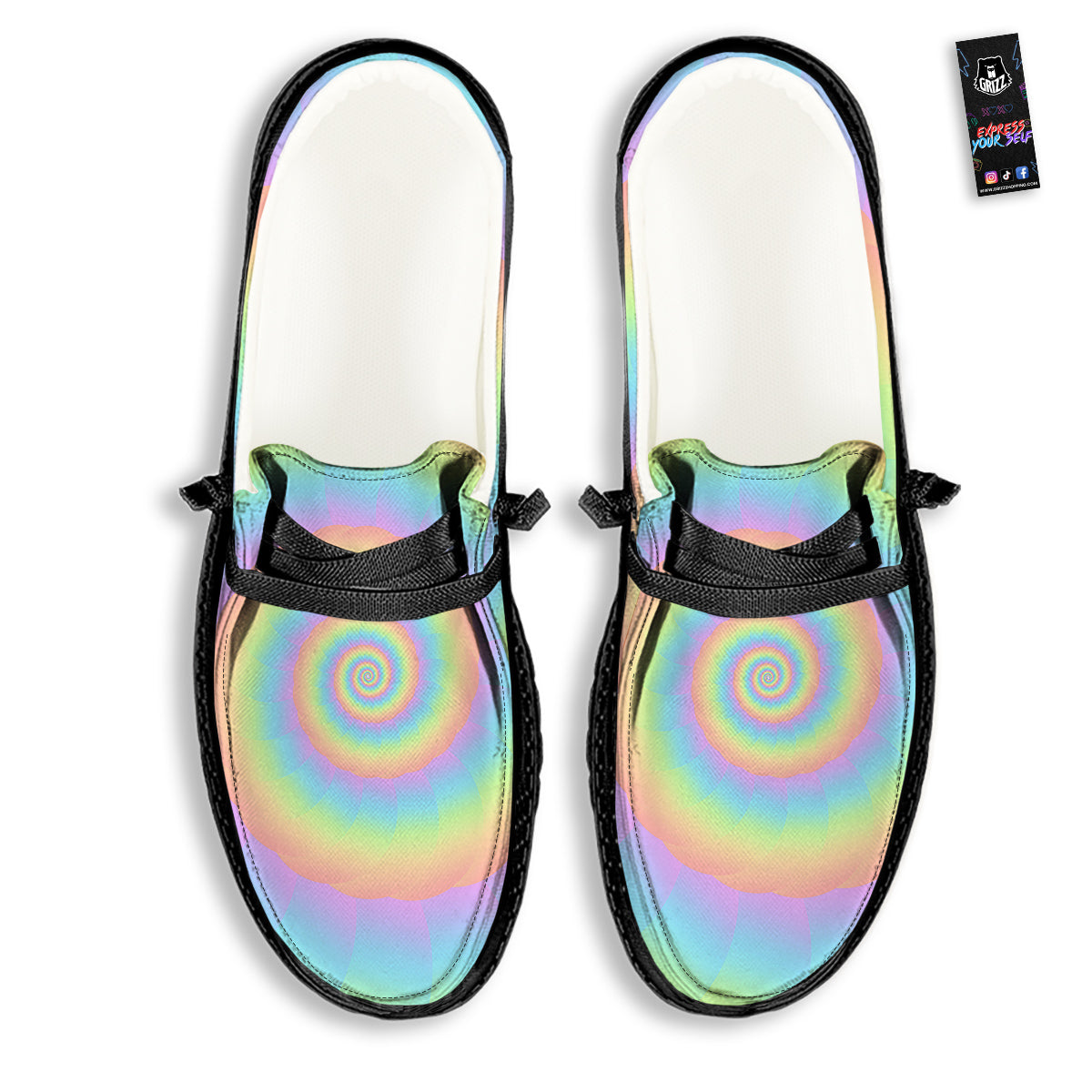 Trippy Spiral Colorful Print Black Loafers-grizzshop