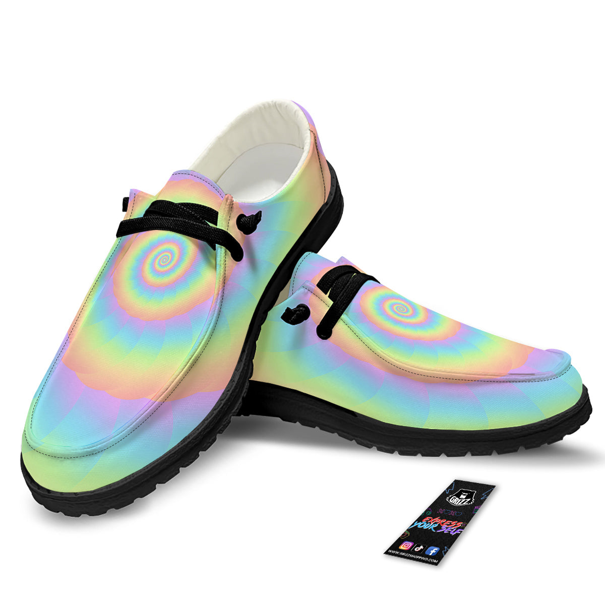 Trippy Spiral Colorful Print Black Loafers-grizzshop