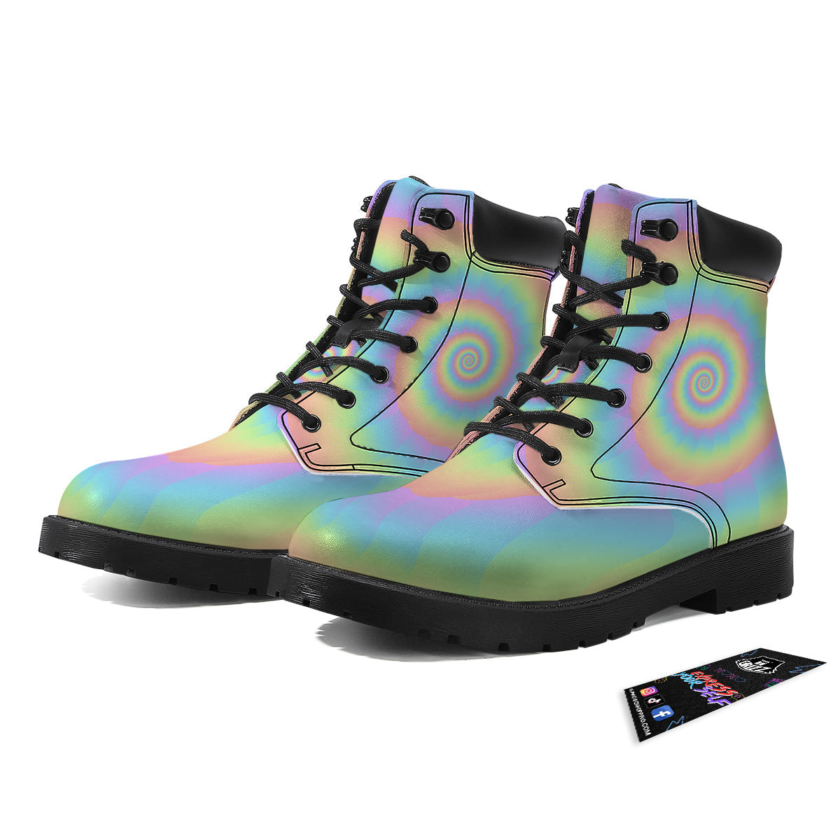 Trippy Spiral Colorful Print Boots-grizzshop