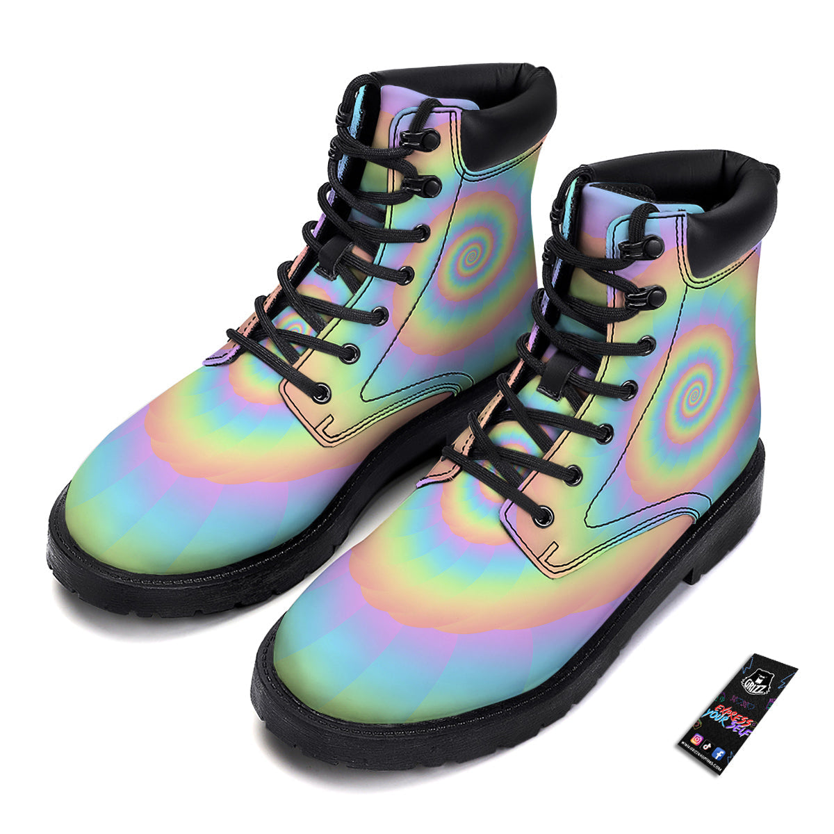 Trippy Spiral Colorful Print Boots-grizzshop