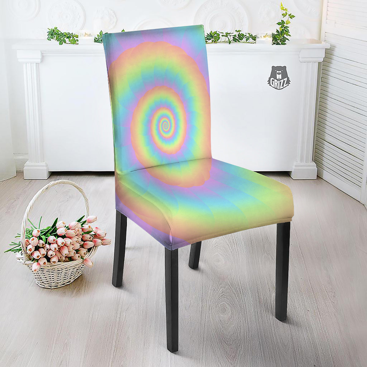 Trippy Spiral Colorful Print Dining Chair Slipcover-grizzshop