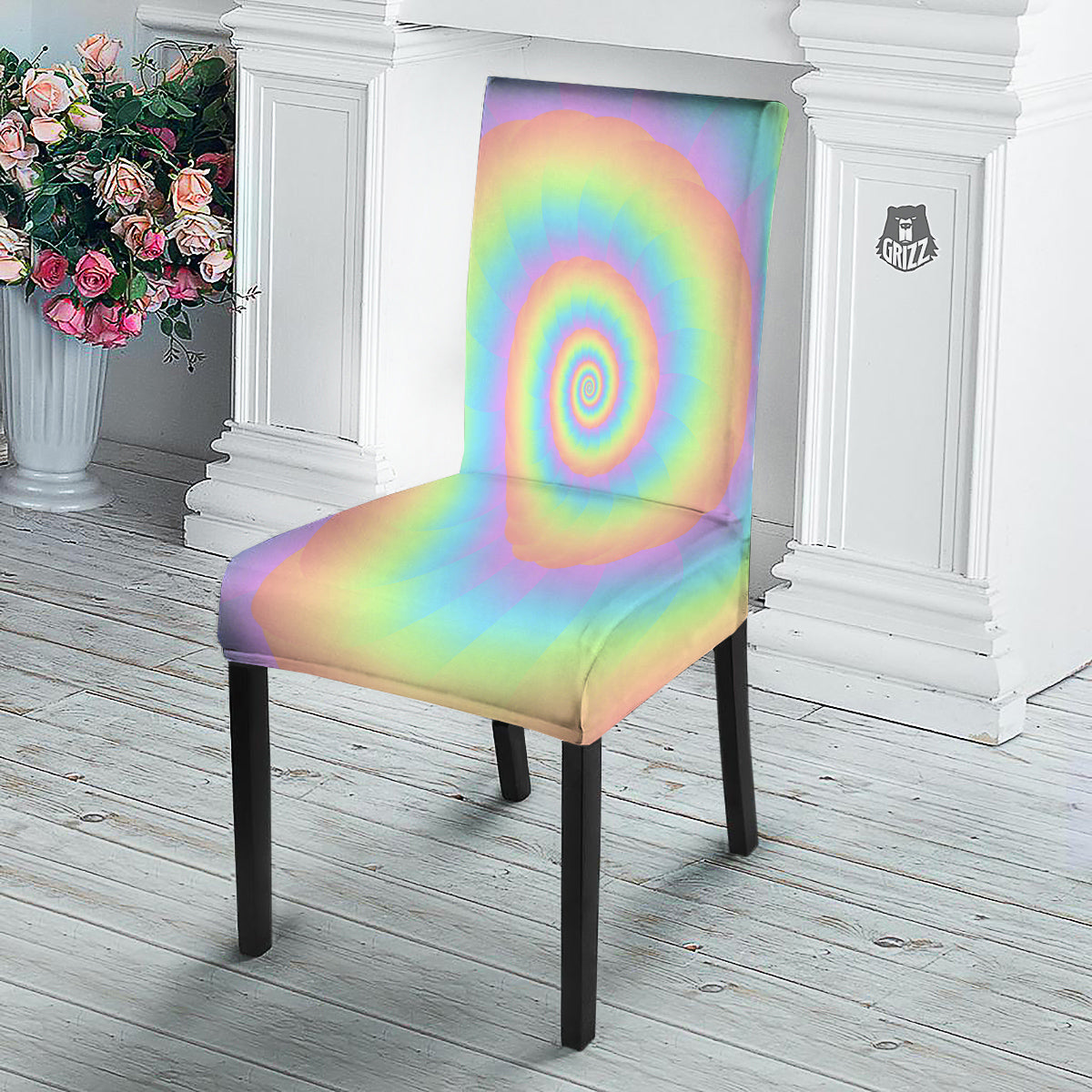Trippy Spiral Colorful Print Dining Chair Slipcover-grizzshop