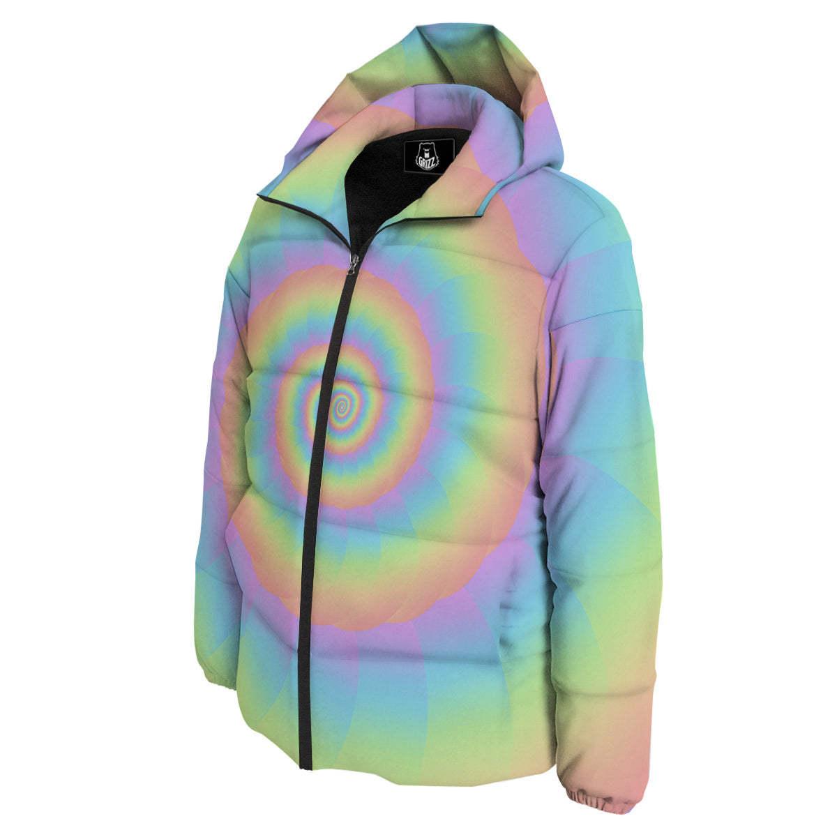 Trippy Spiral Colorful Print Down Jacket-grizzshop
