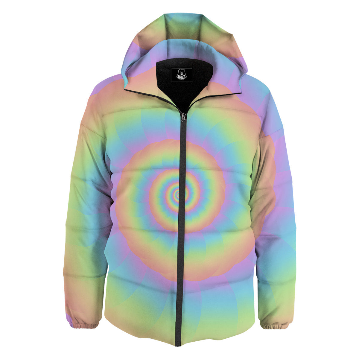 Trippy Spiral Colorful Print Down Jacket-grizzshop