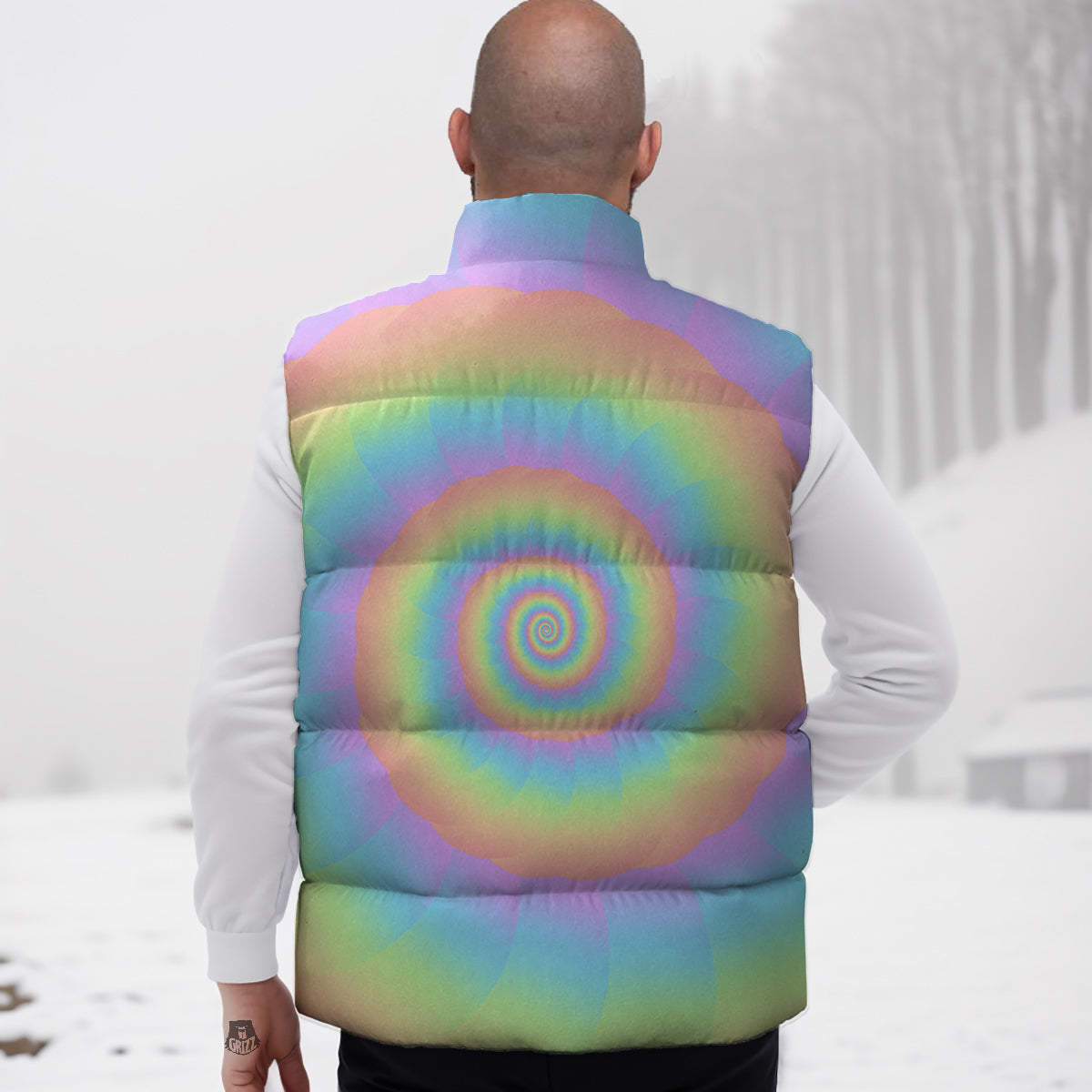 Trippy Spiral Colorful Print Down Vest