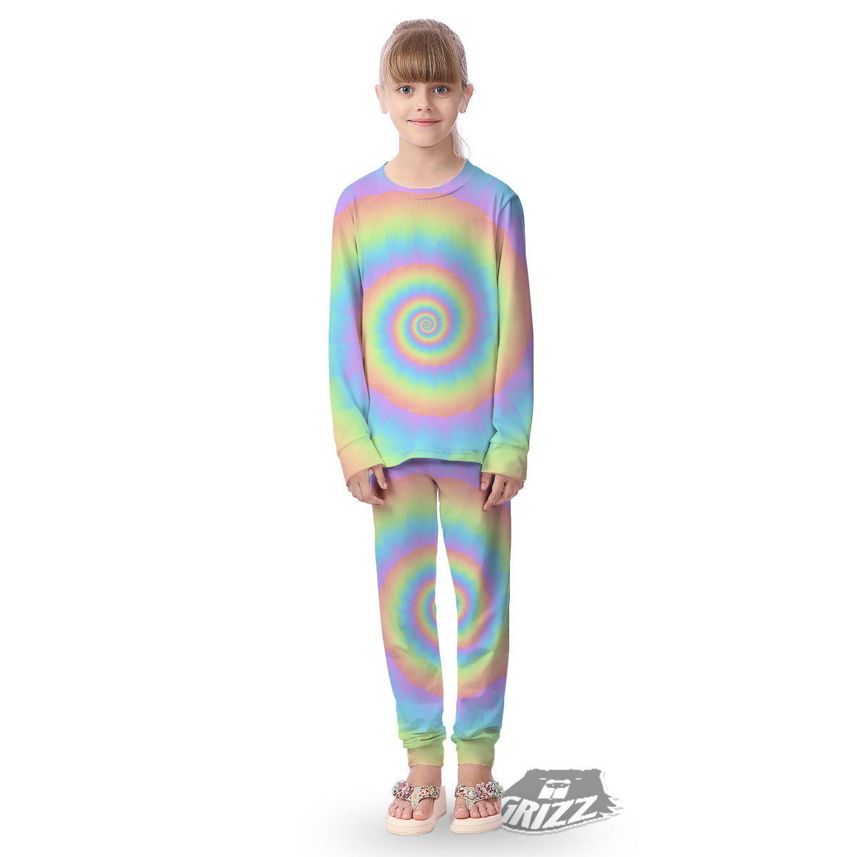 Trippy Spiral Colorful Print Kid's Pajamas-grizzshop