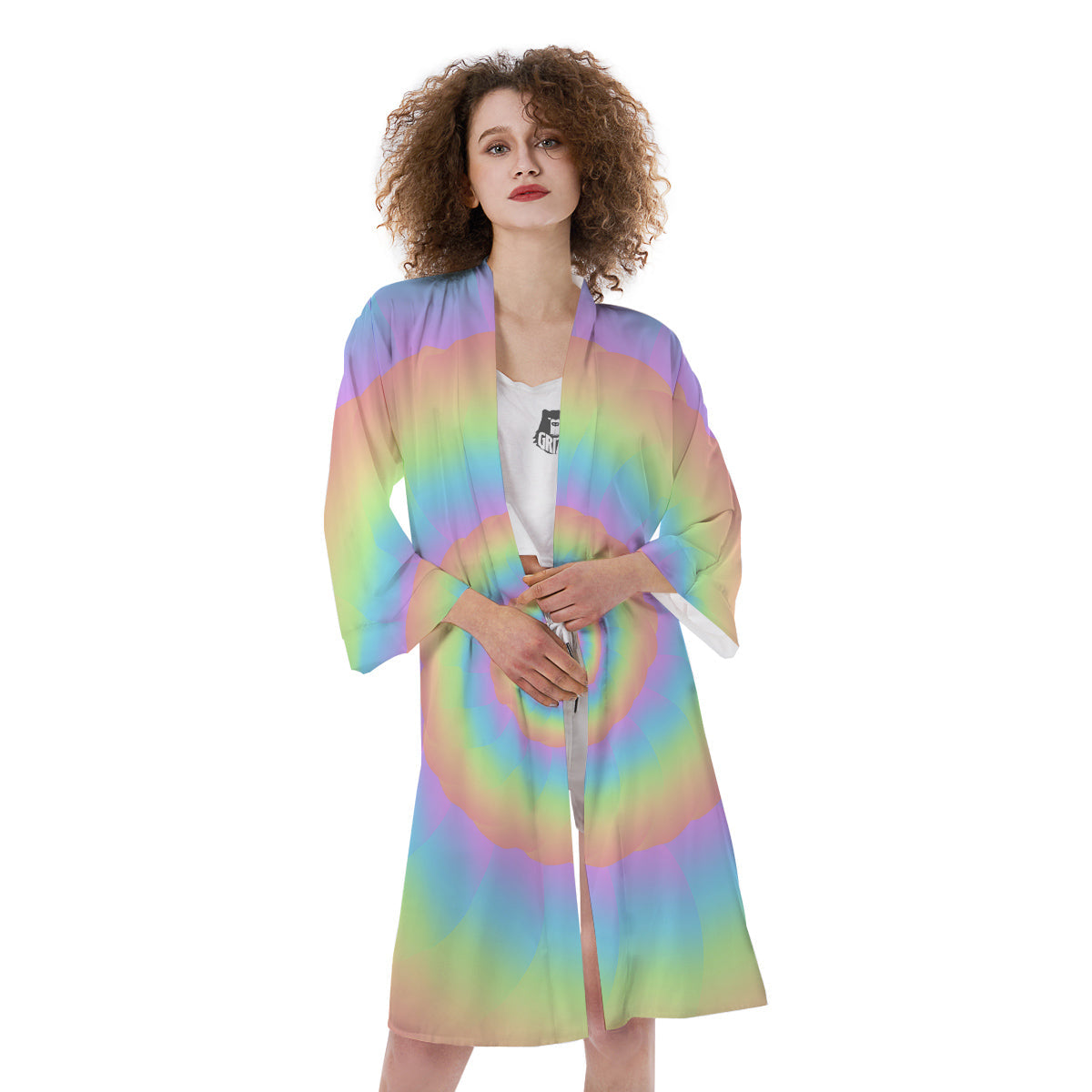 Trippy Spiral Colorful Print Kimono-grizzshop