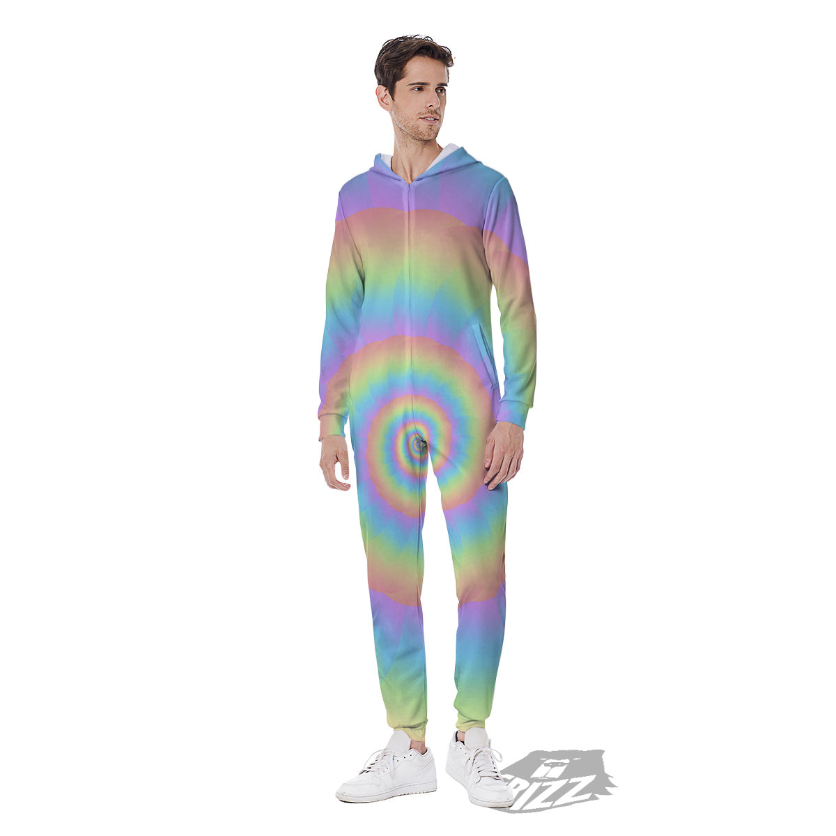 Trippy Spiral Colorful Print Men's Jumpsuit-grizzshop
