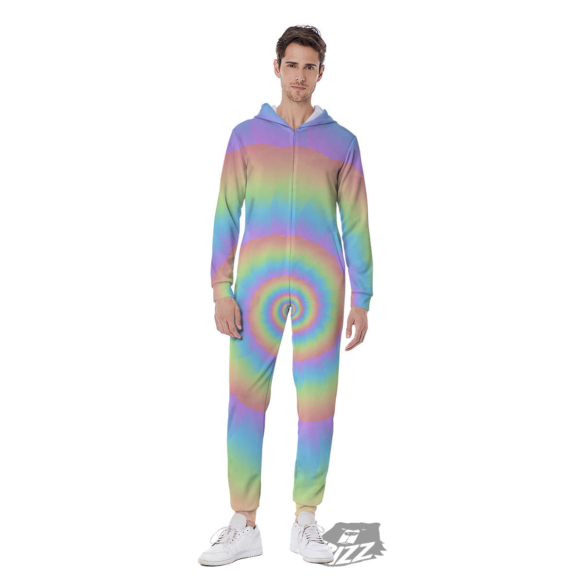 Trippy Spiral Colorful Print Men's Jumpsuit-grizzshop