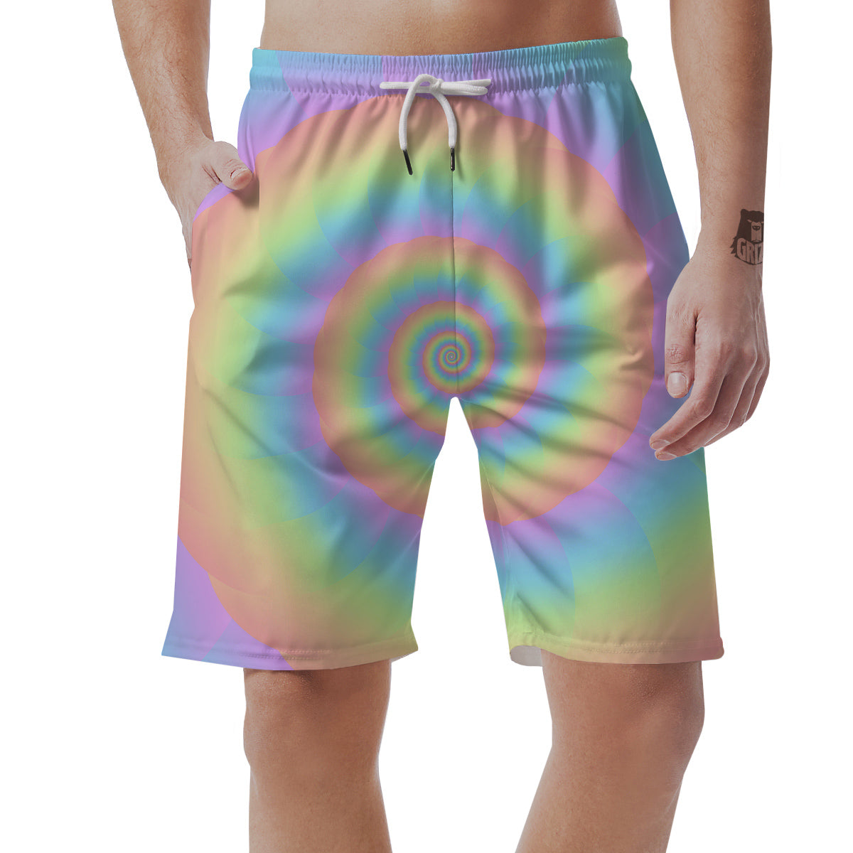 Trippy Spiral Colorful Print Men's Shorts-grizzshop