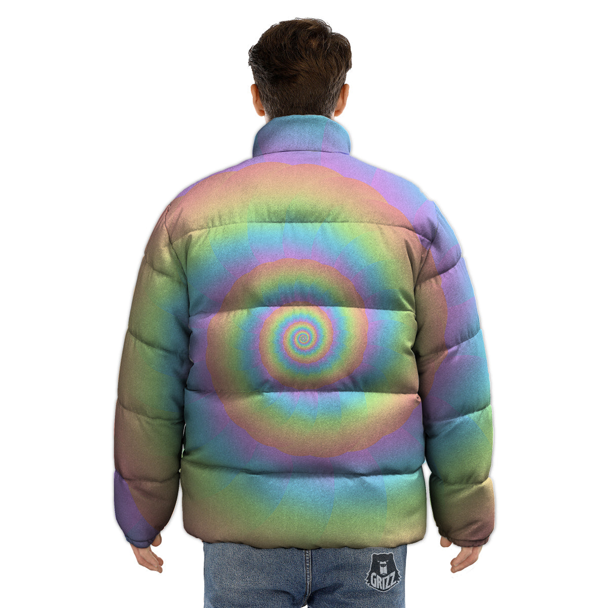 Trippy Spiral Colorful Print Puffer Jacket-grizzshop