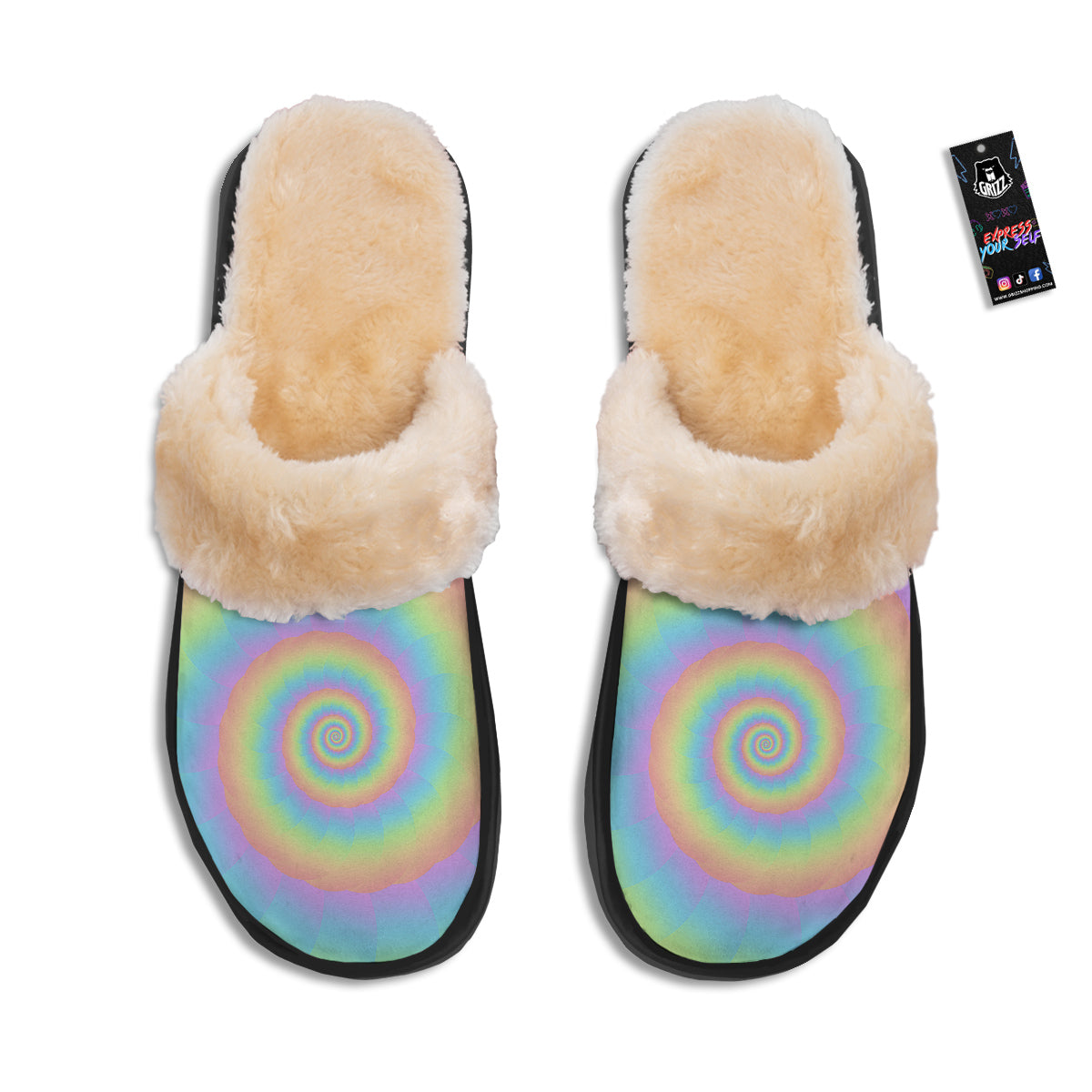 Trippy Spiral Colorful Print Slippers-grizzshop