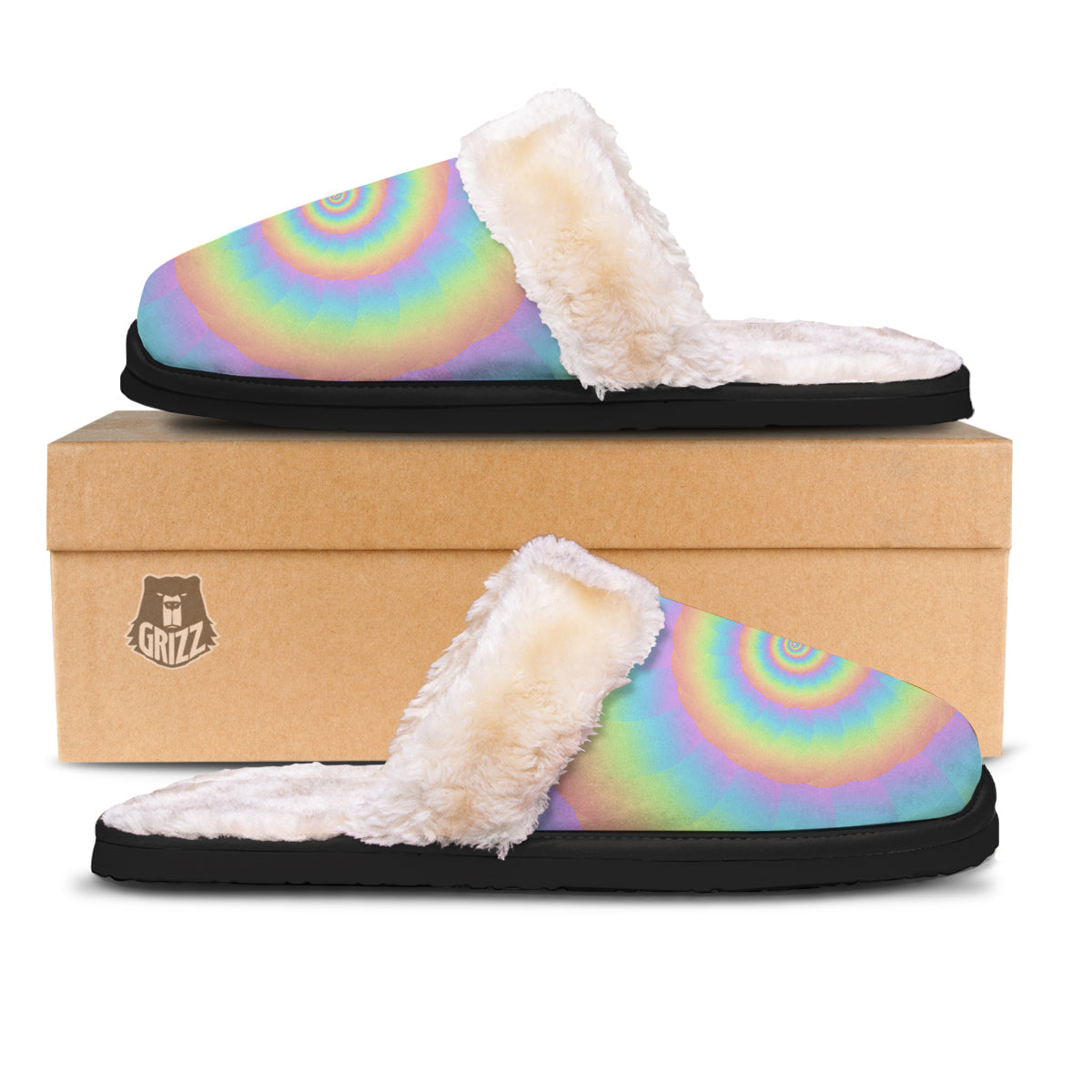 Trippy Spiral Colorful Print Slippers-grizzshop