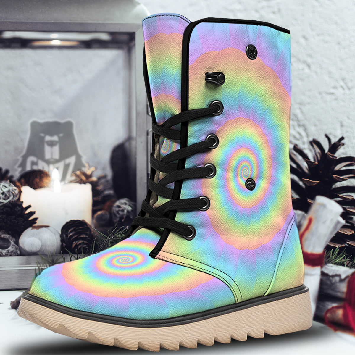 Trippy Spiral Colorful Print Snow Boots-grizzshop