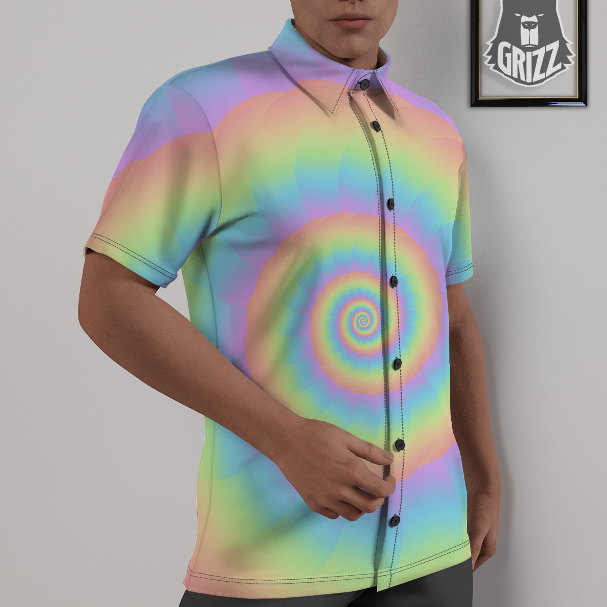Trippy Spiral Colorful Print Untucked Shirts-grizzshop