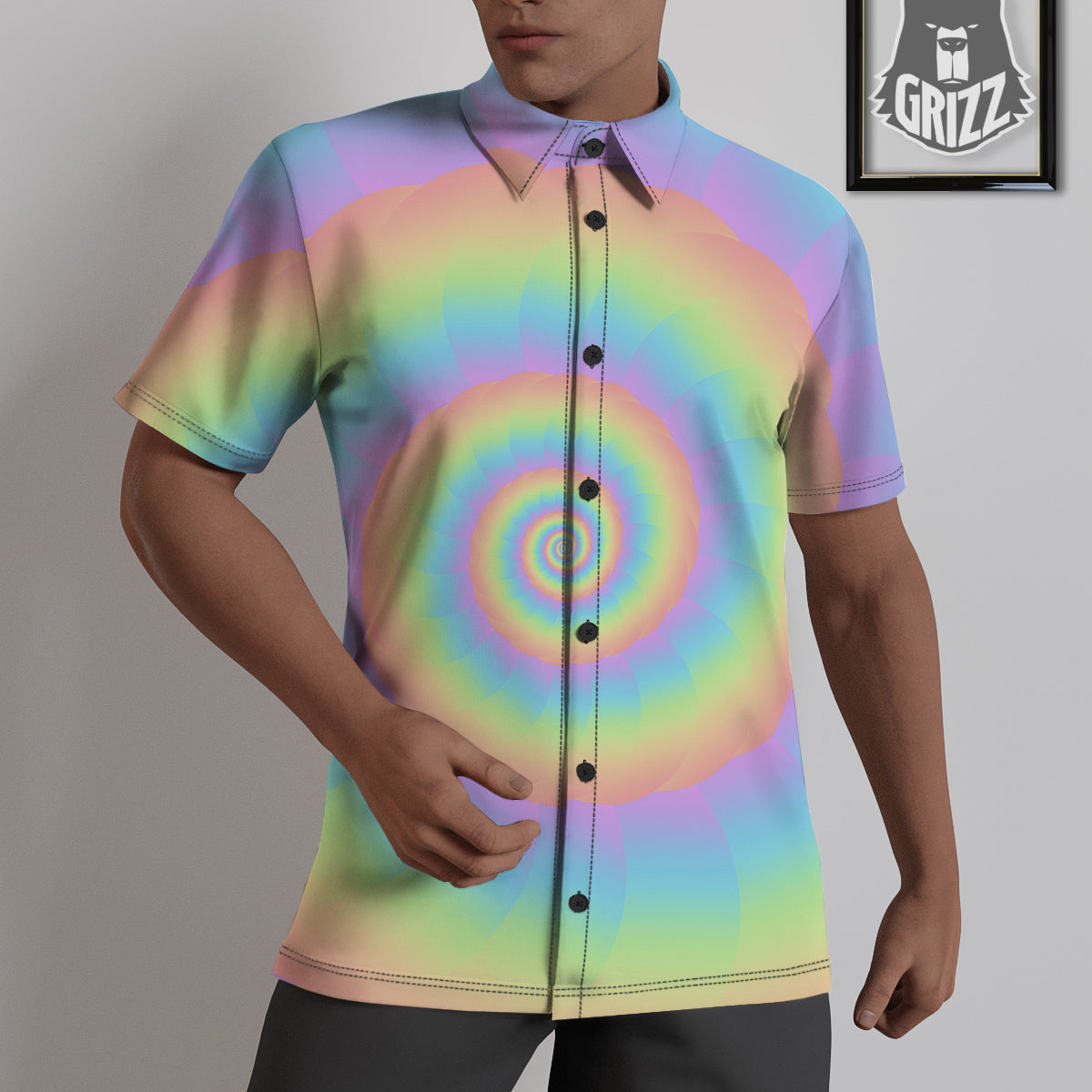 Trippy Spiral Colorful Print Untucked Shirts-grizzshop