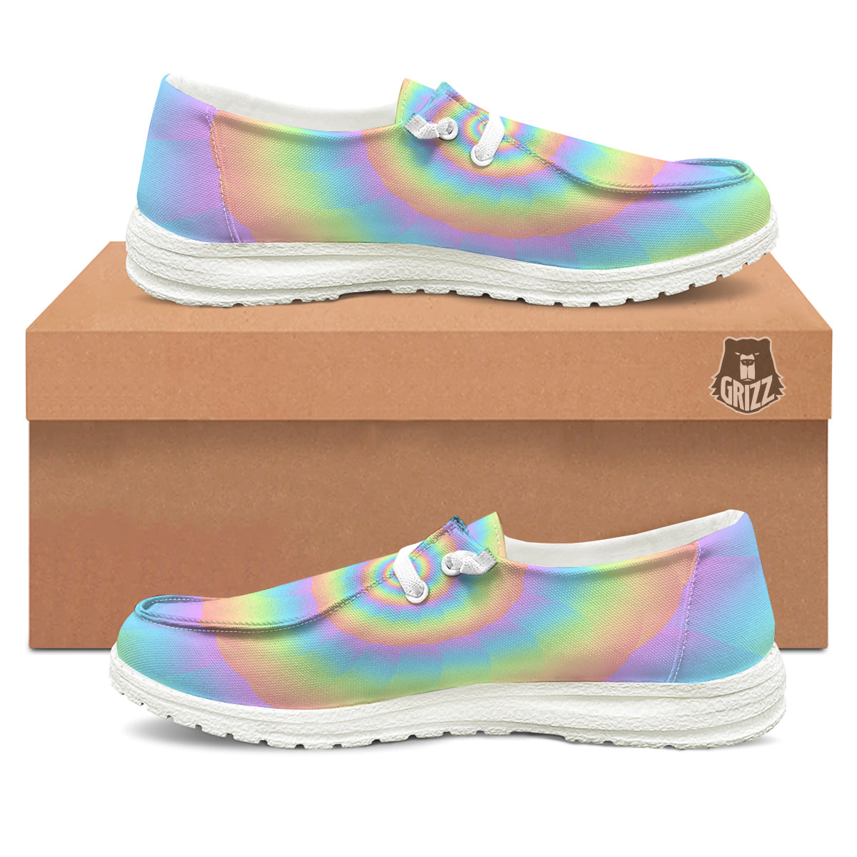 Trippy Spiral Colorful Print White Loafers-grizzshop