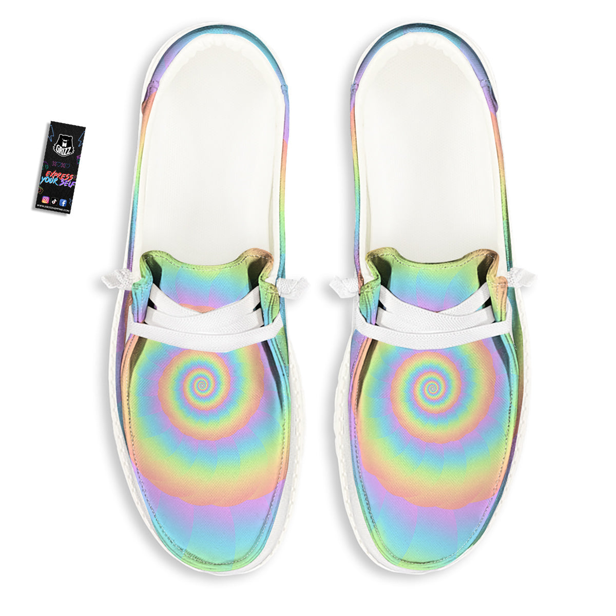 Trippy Spiral Colorful Print White Loafers-grizzshop