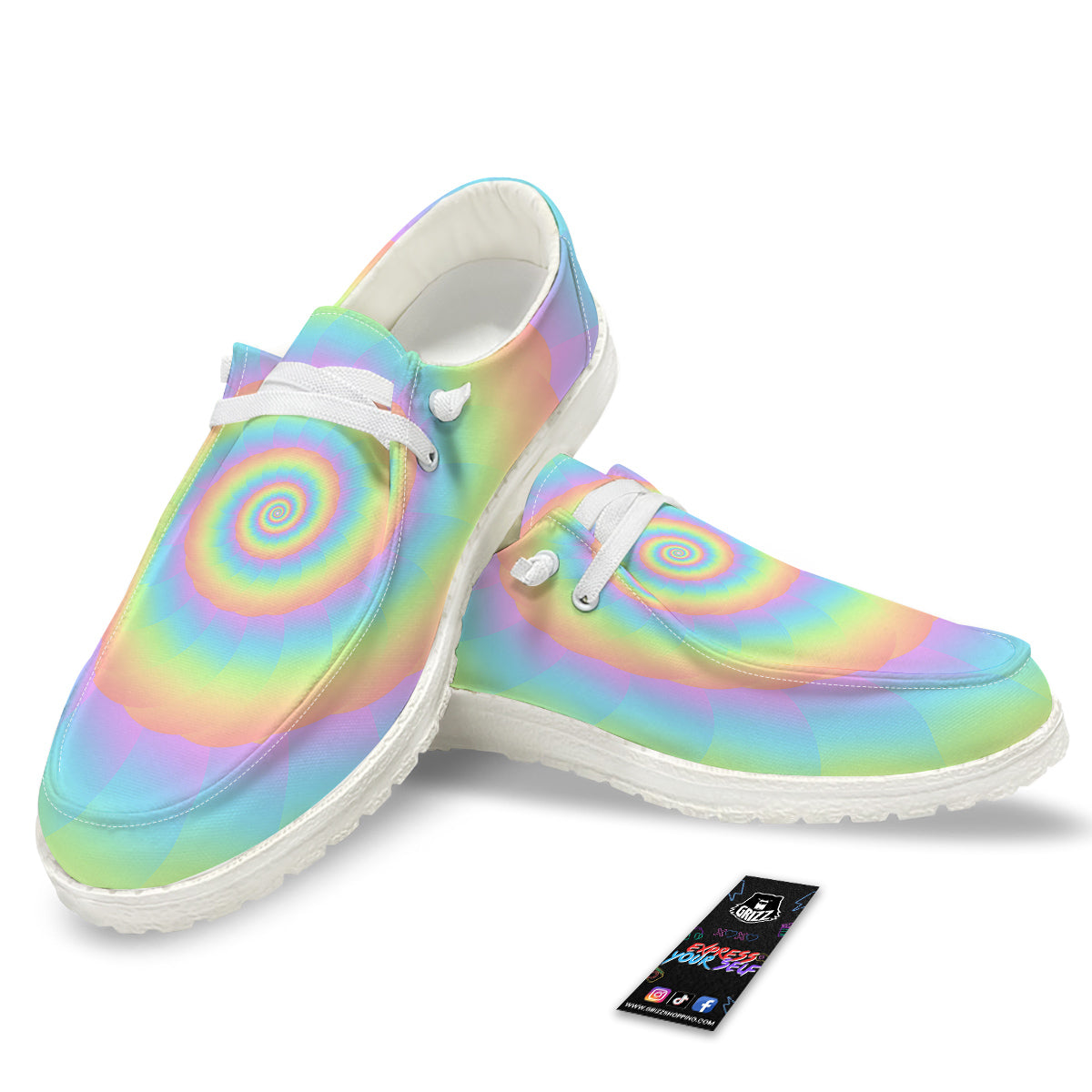 Trippy Spiral Colorful Print White Loafers-grizzshop