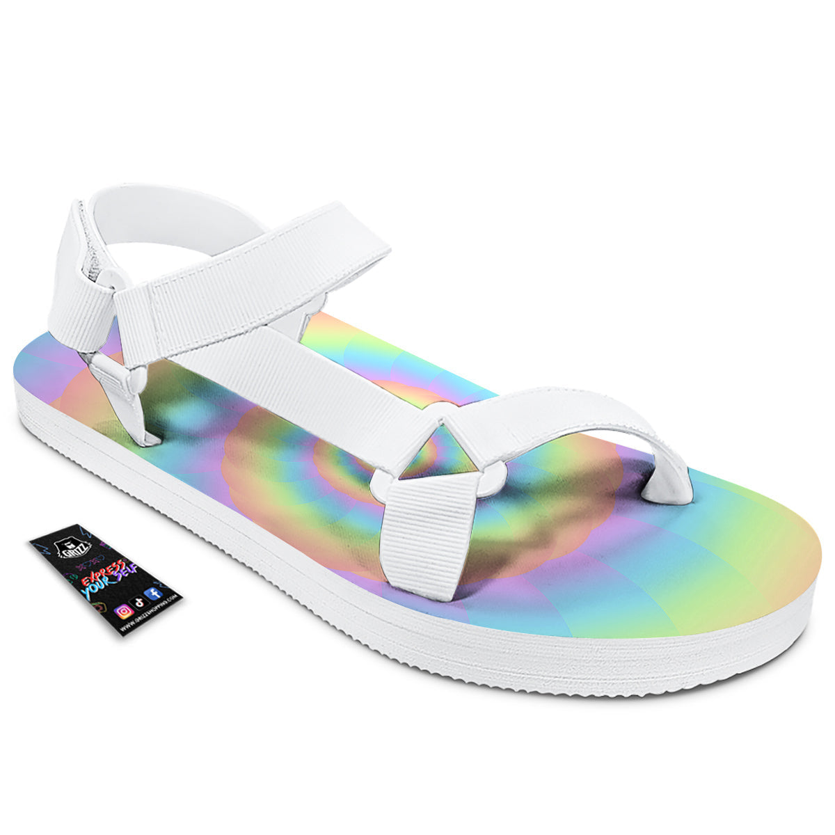 Trippy Spiral Colorful Print White Open Toe Sandals-grizzshop