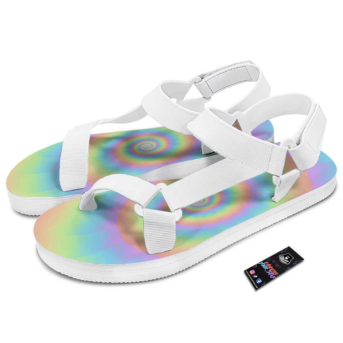 Trippy Spiral Colorful Print White Open Toe Sandals-grizzshop