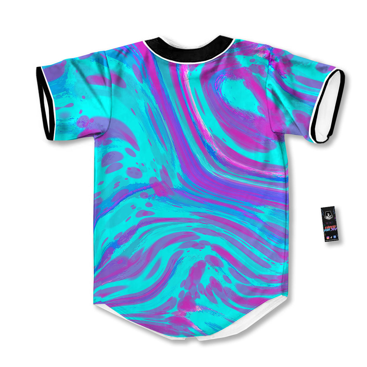 Trippy Turquoise Holographic Print Baseball Jersey-grizzshop