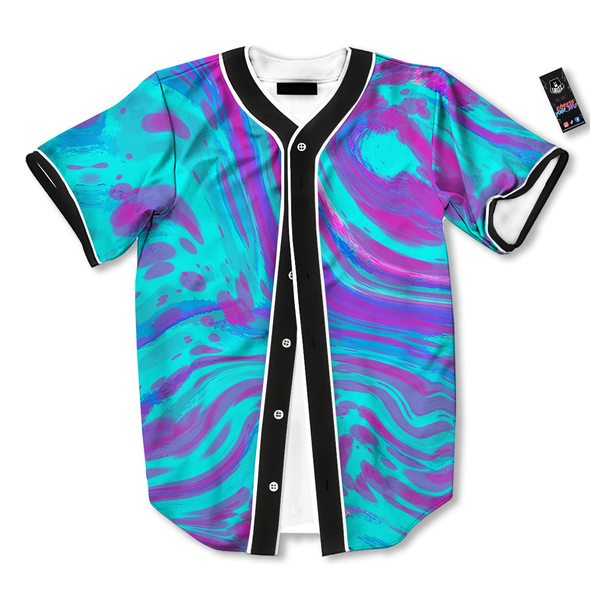 Trippy Turquoise Holographic Print Baseball Jersey-grizzshop