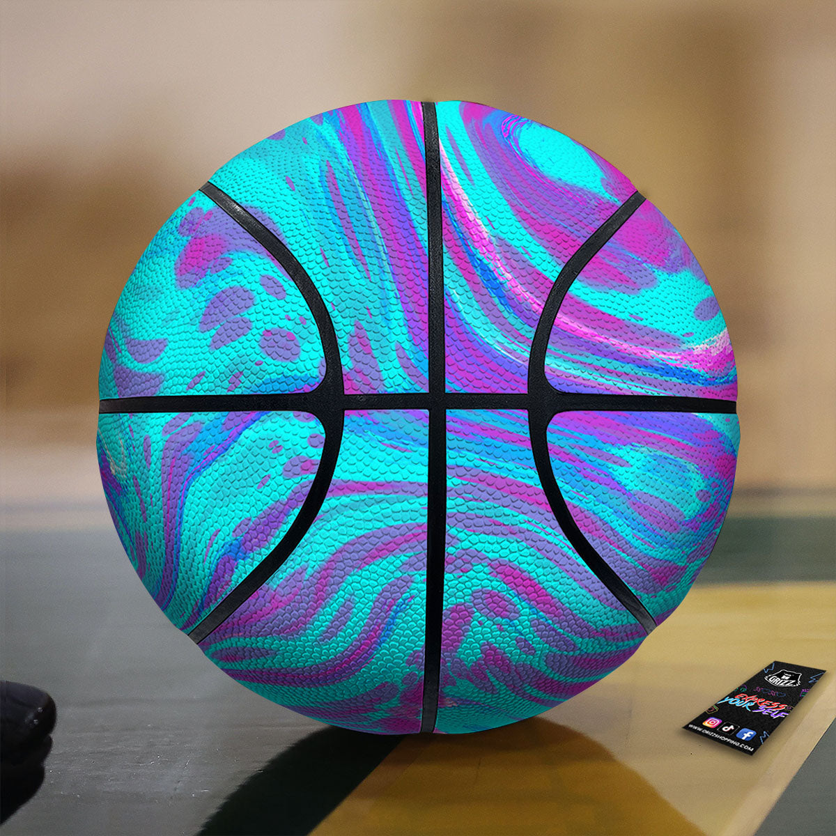 Trippy Turquoise Holographic Print Basketball