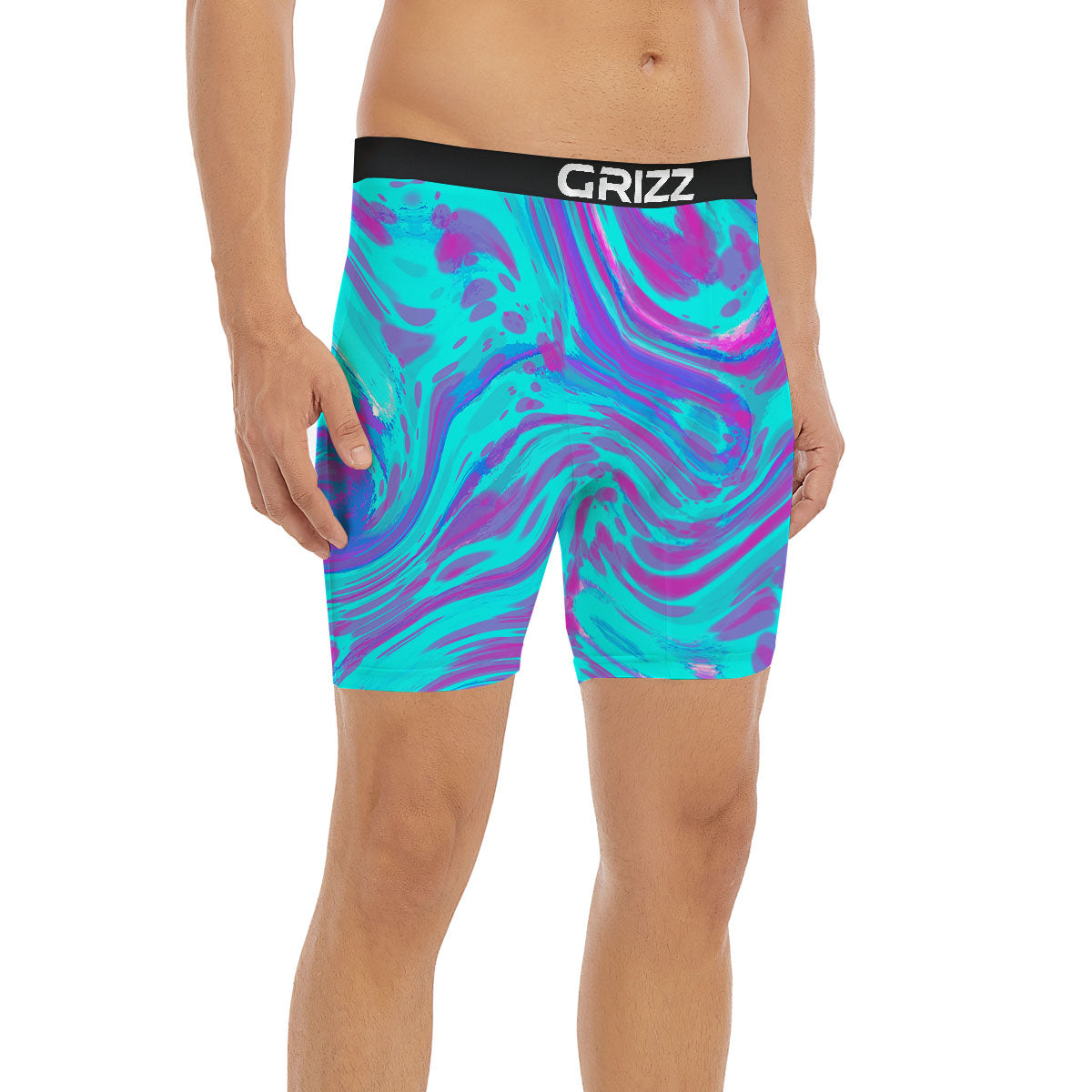 Trippy Turquoise Holographic Print Boxer Briefs-grizzshop