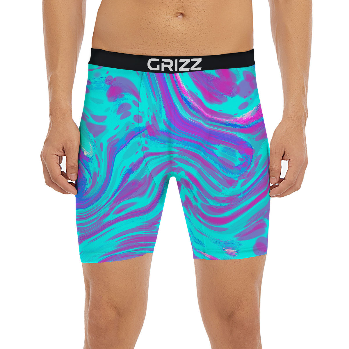 Trippy Turquoise Holographic Print Boxer Briefs-grizzshop