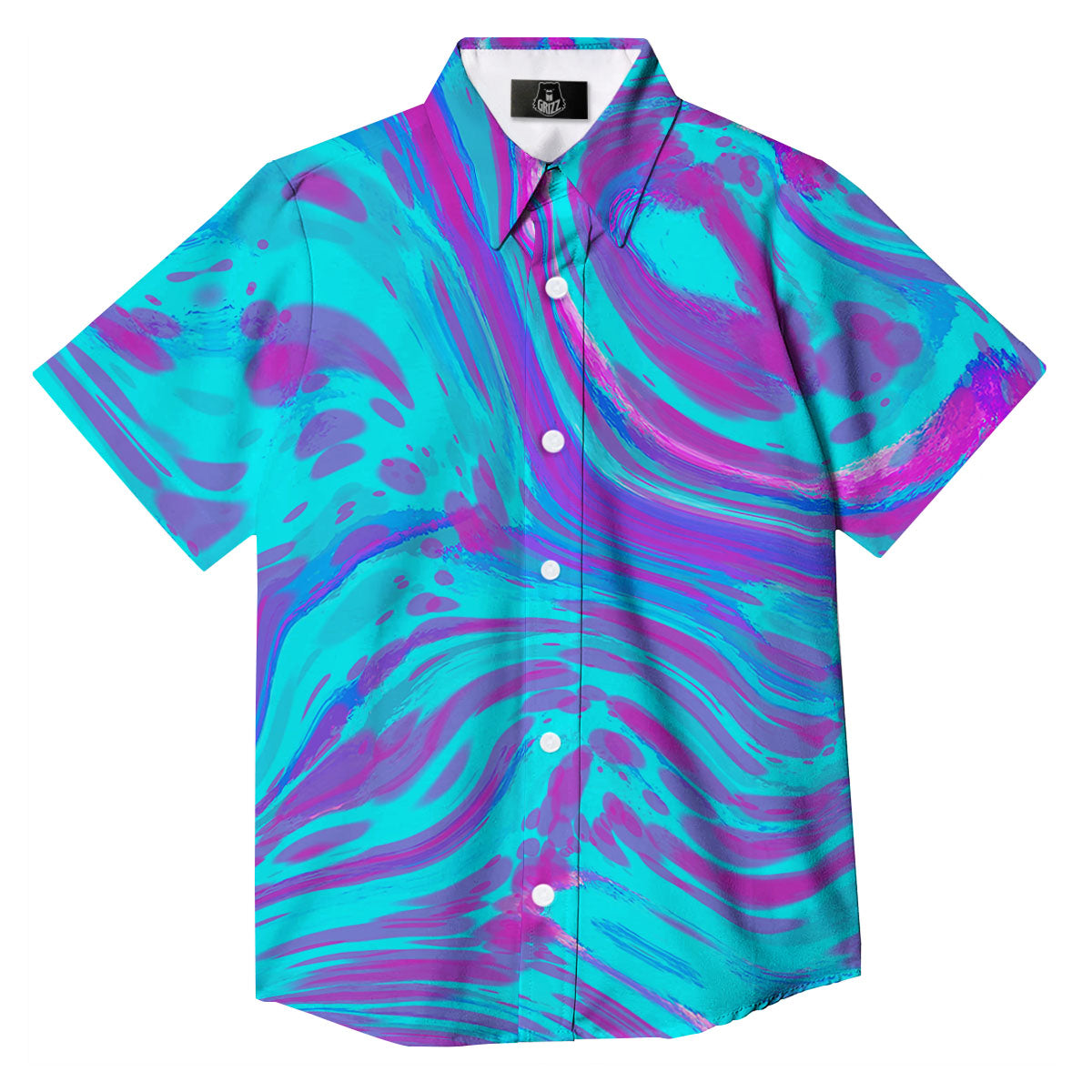 Trippy Turquoise Holographic Print Button Up Shirt-grizzshop