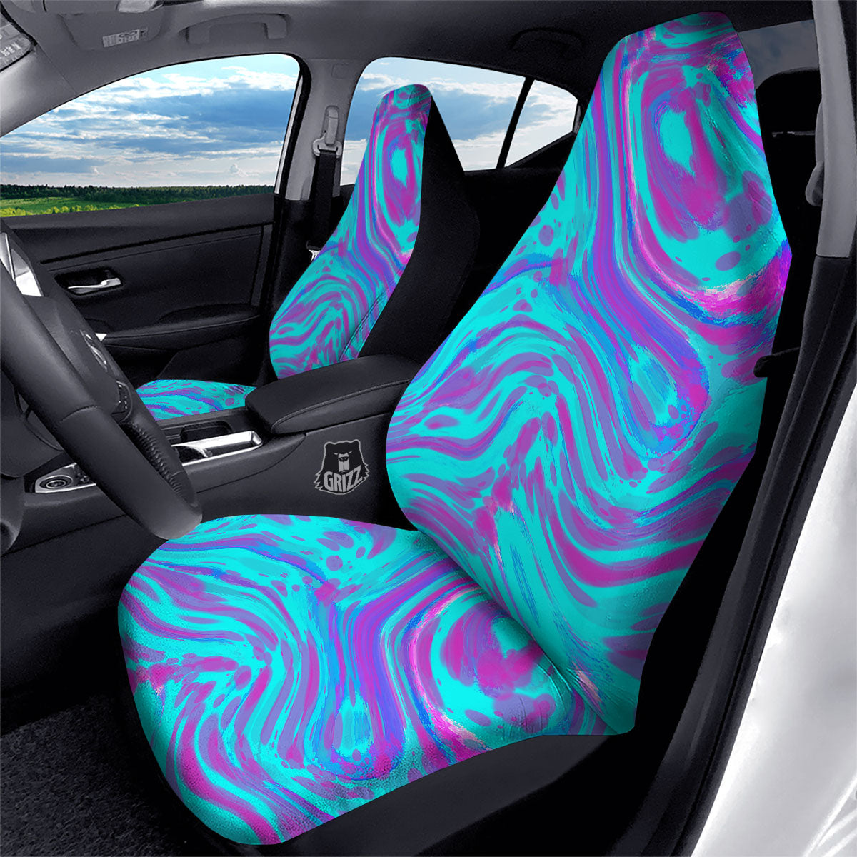 Trippy Turquoise Holographic Print Car Seat Covers-grizzshop