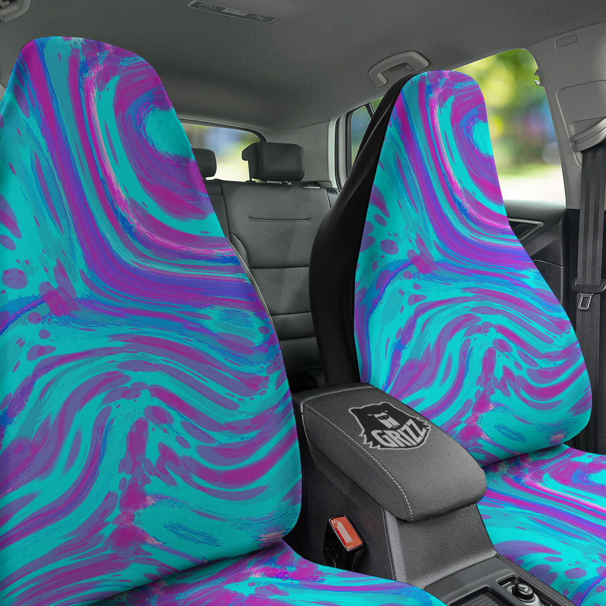 Trippy Turquoise Holographic Print Car Seat Covers-grizzshop