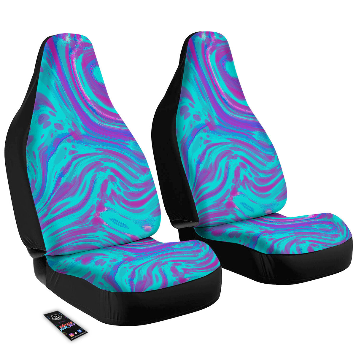 Trippy Turquoise Holographic Print Car Seat Covers-grizzshop