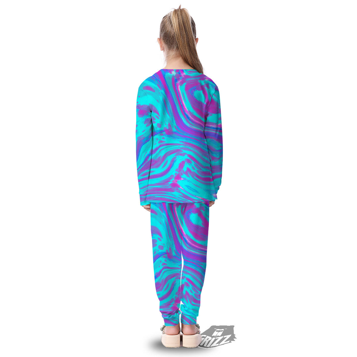Trippy Turquoise Holographic Print Kid's Pajamas-grizzshop