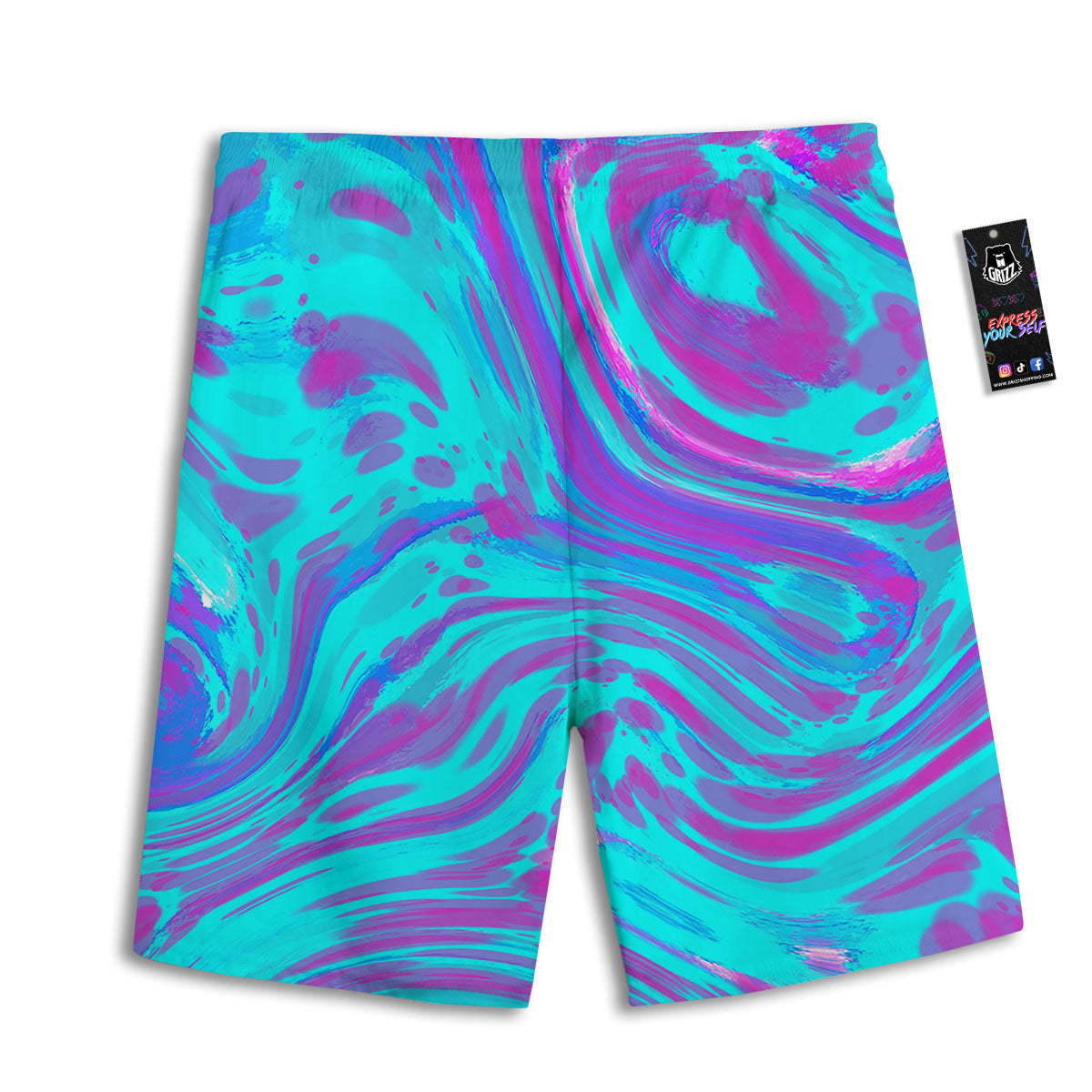 Trippy Turquoise Holographic Print Men's Athletic Shorts