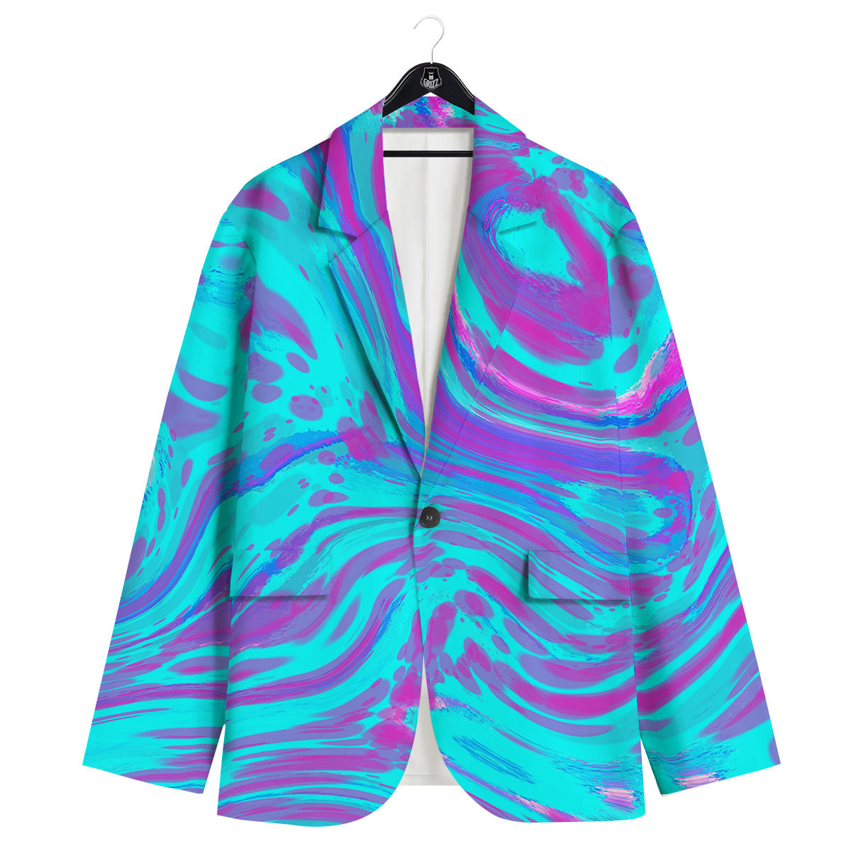 Trippy Turquoise Holographic Print Men's Sport Coat-grizzshop
