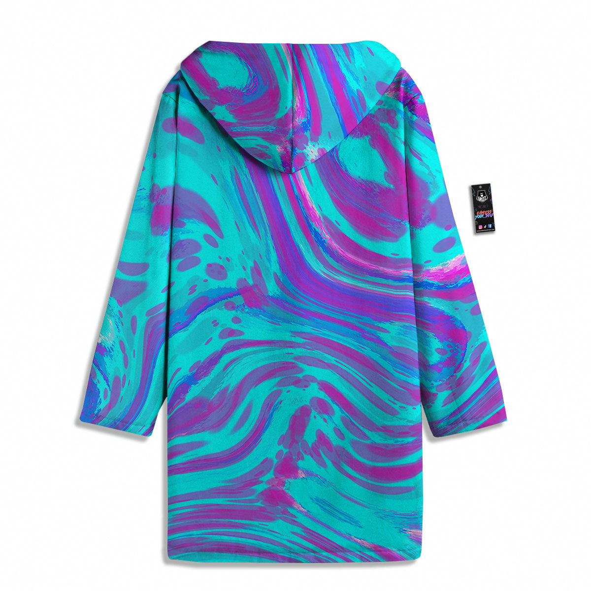 Trippy Turquoise Holographic Print Men's Windbreaker Jacket-grizzshop