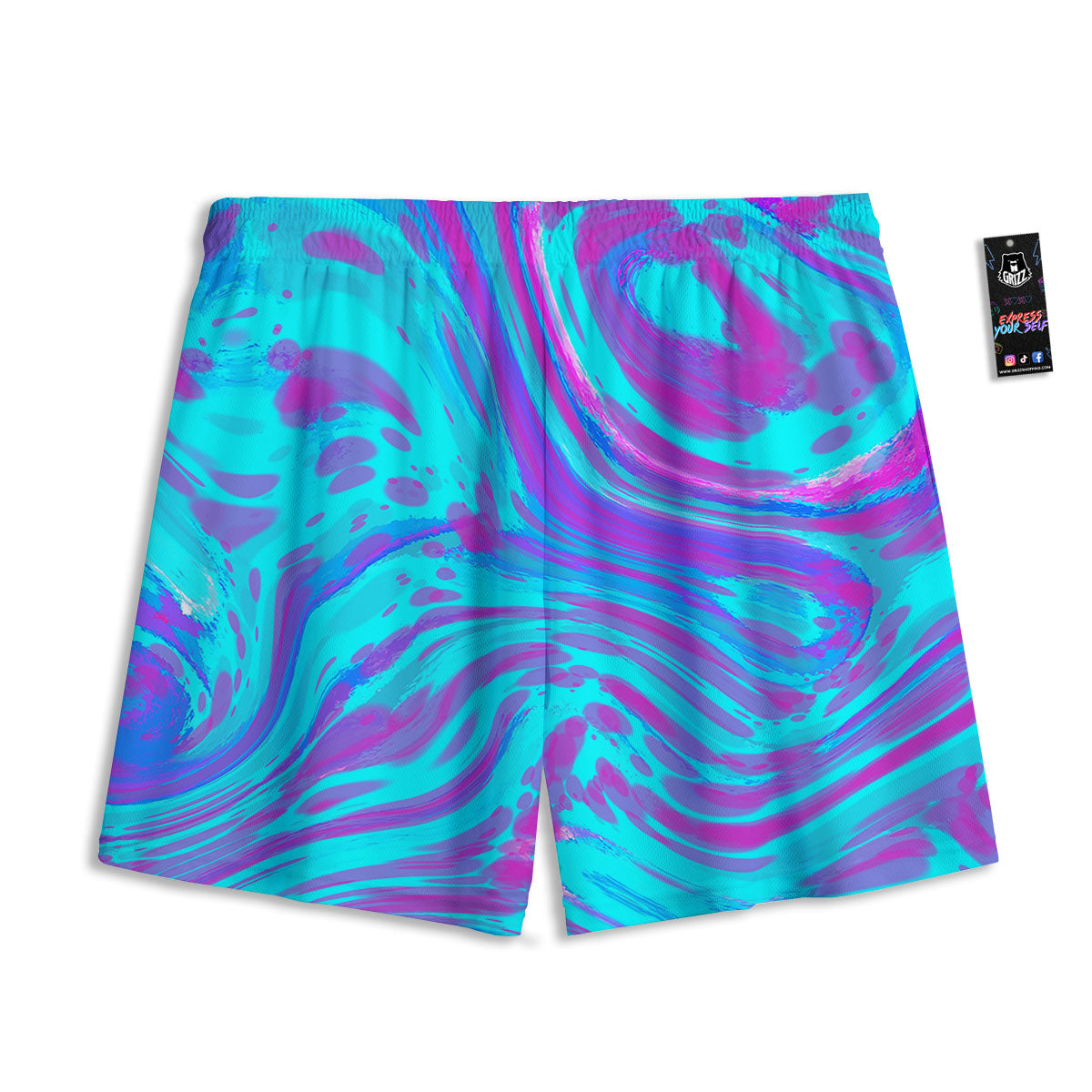 Trippy Turquoise Holographic Print Mesh Shorts