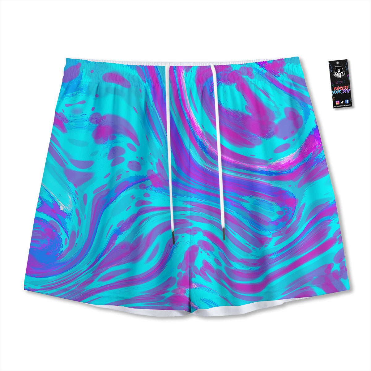 Trippy Turquoise Holographic Print Mesh Shorts